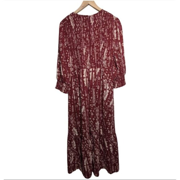 Soft Surroundings Dress Marlais Bohemian Burgundy Tomato Floral Tiered Maxi Sz 8 - Picture 2 of 8